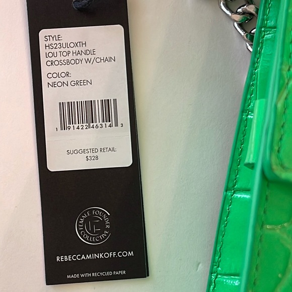 Rebecca Minkoff Croc Embossed Leather Crossbody Bag Neon Green NWT - Picture 13 of 17
